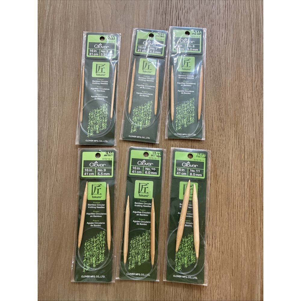 Lot Of 6 Clover Takumi Bamboo Circular Knitting Needles 16"-Sz 3, 7,8, 9, 10, 11